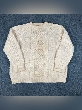 Vintage 70s Blarney Woollen Mills Irish Fisherman Sweater Cableknit Wool Ireland